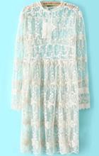 Romwe Long Sleeve Embroidered Sheer Lace White Dress