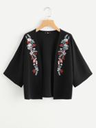 Romwe Symmetrical Embroidery Open Front Blazer