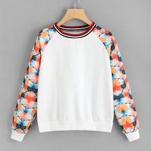 Romwe Graphic Print Striped Panel Neck Sweatshirt