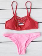 Romwe Criss Cross Front Mix & Match Bikini Set