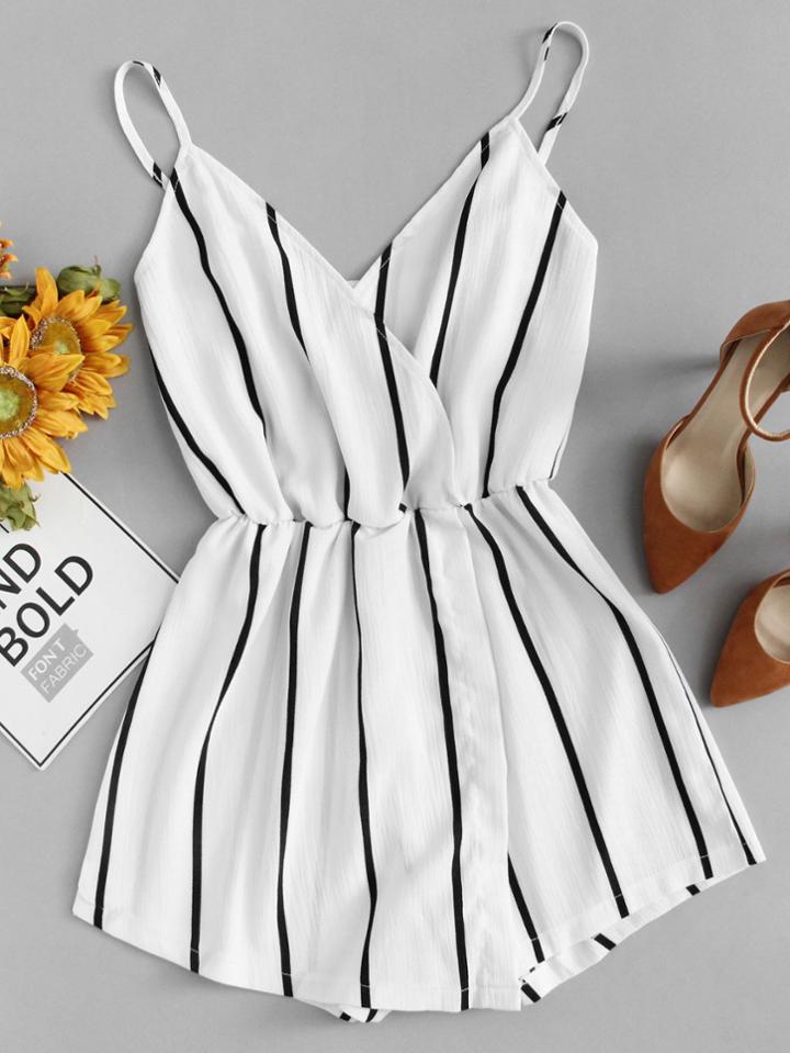 Romwe Vertical Striped Cami Romper