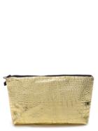 Romwe Sparkly Gold Croc Embossed Pu Makeup Clutch