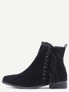 Romwe Black Faux Suede Whipstitch Fringe Boots
