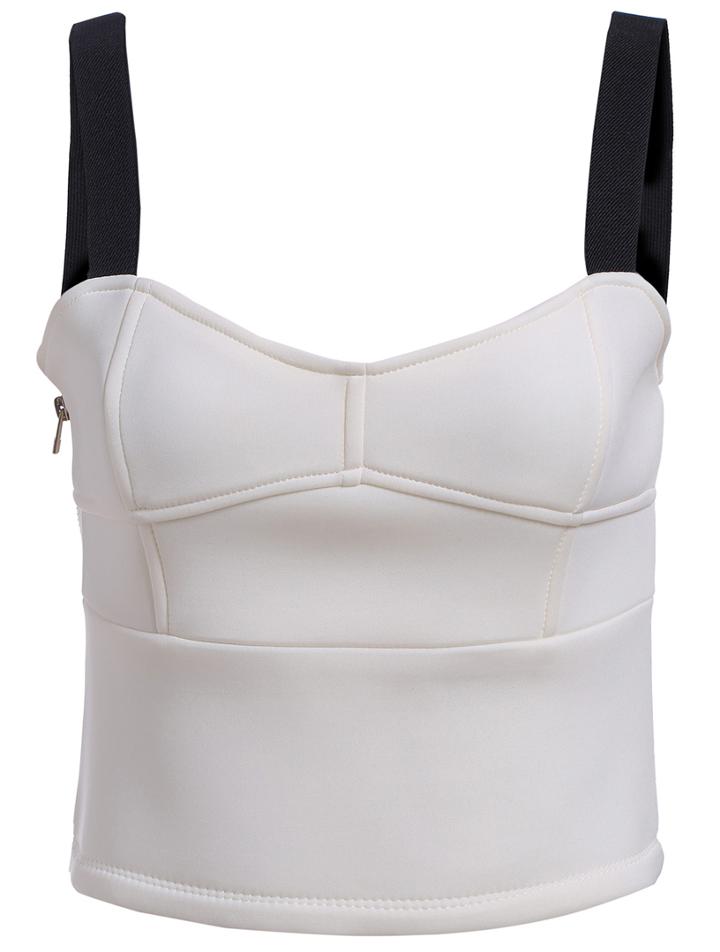 Romwe Spaghetti Strap Zipper White Cami Top