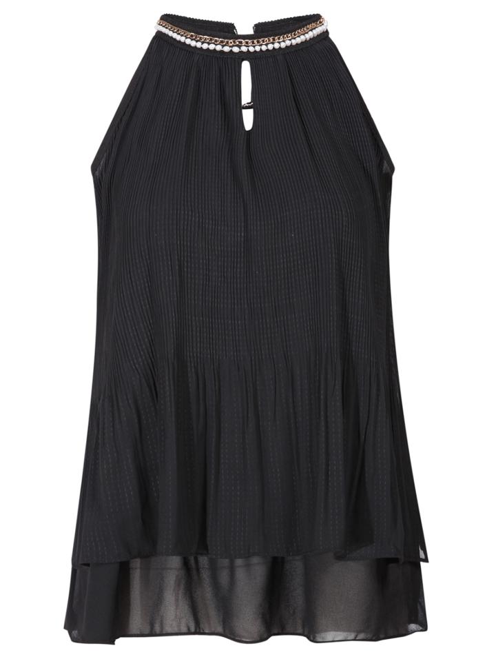 Romwe Bead Chain Embellished Pleated Black Vest