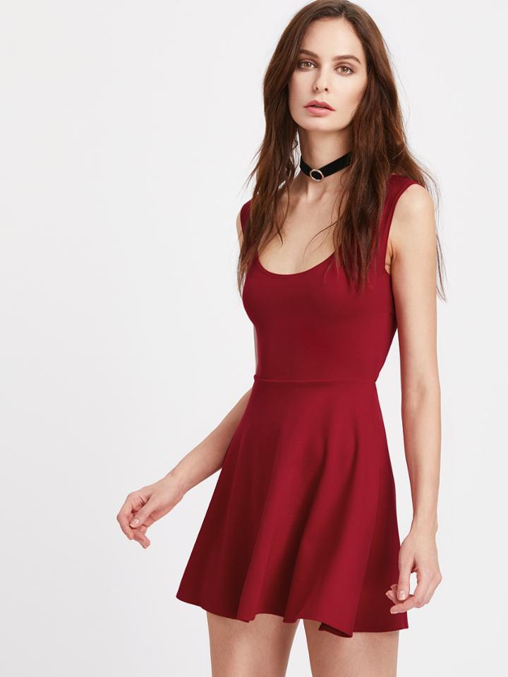 Romwe Cut Out Open Back Fold Over A Line Dress