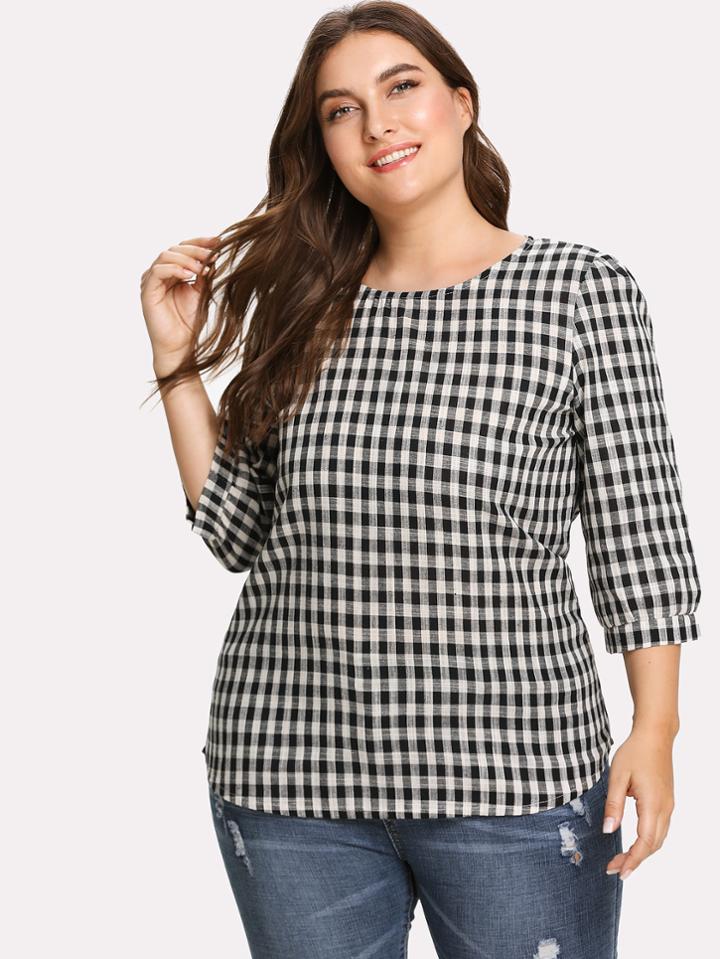 Romwe Gingham Shift Blouse