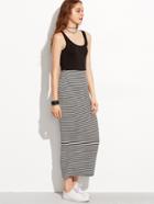 Romwe Black Scoop Neck Striped 2 In 1 Tank Dress
