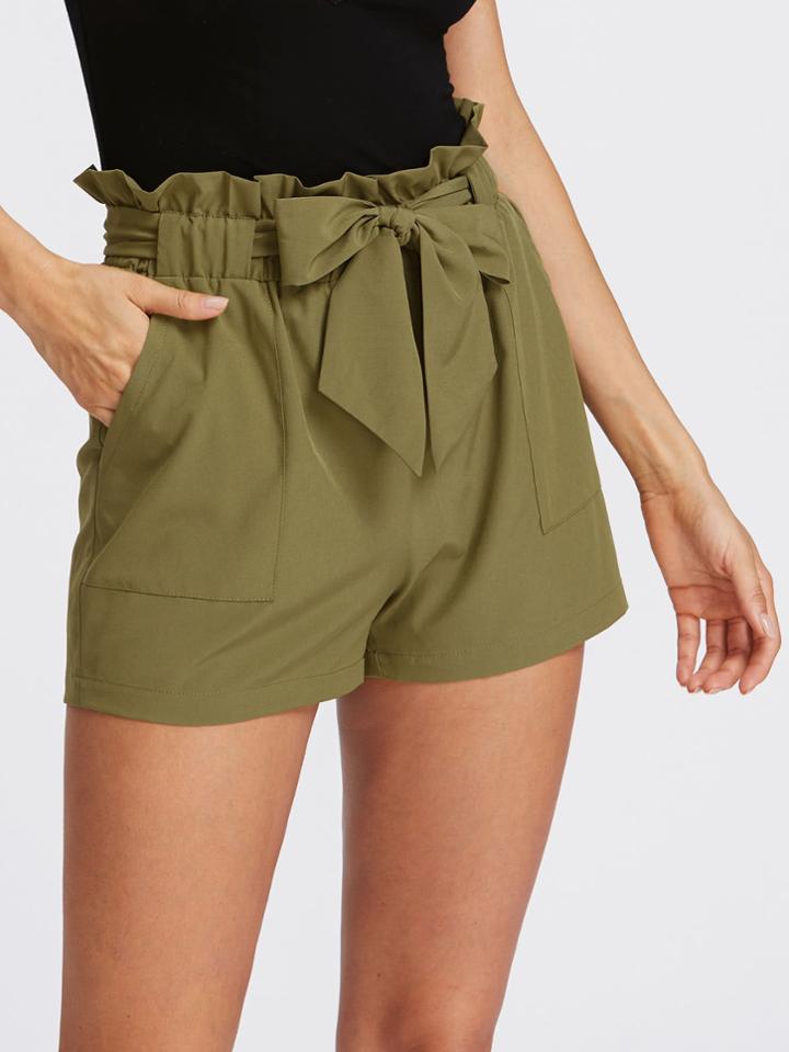 Romwe Self Tie Ruffle Waist Shorts