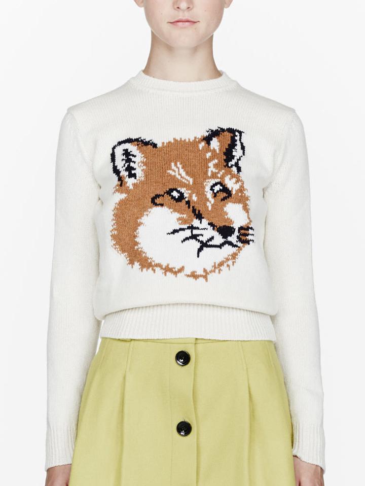 Romwe Round Neck Cartton Pattern White Sweater