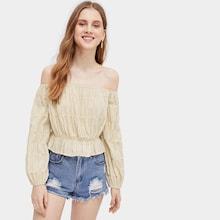 Romwe Ruffle Hem Off The Shoulder Blouse