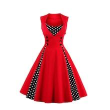 Romwe Double-breasted Contrast Polka Dot Flare Dress