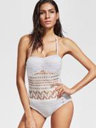 Romwe White Halter Hollow Out One-piece Swimwear