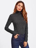 Romwe Elbow Patch High Neck Heathered Top