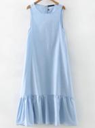 Romwe Blue Sleeveless Ruffle Hem Midi Dress
