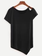 Romwe Cutout Shoulder Asymmetric T-shirt - Black