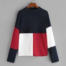 Romwe Cut And Sew Mock Neck Jumper