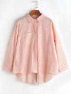 Romwe Split Back High Low Chest Pockets Blouse