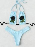 Romwe Contrast Rose Patch Halter Bikini Set