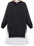Romwe Black Round Neck Splicing Hem Sweatshirt Dress