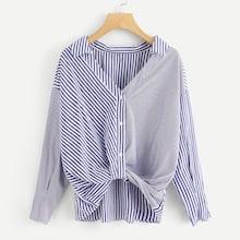 Romwe Striped Spliced Dip Hem Shirt
