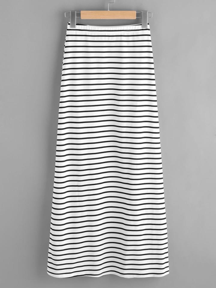 Romwe Elastic Waist Striped Jersey Skirt