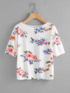Romwe Flower Cluster Print Slub T-shirt