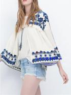 Romwe Long Sleeve Embroidered Coat