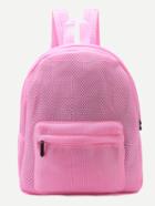 Romwe Pink Front Zipper Nylon Mesh Backpack