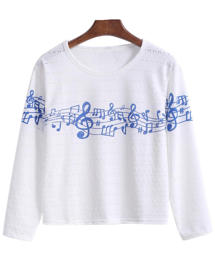 Romwe Long Sleeve Note Print Hollow T-shirt