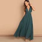 Romwe Open Back Ruched Top Flowy Prom Dress