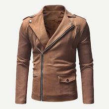 Romwe Men Oblique Zipper Solid Suede Jacket
