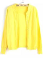 Romwe With Buttons Knit Yellow Cardigan