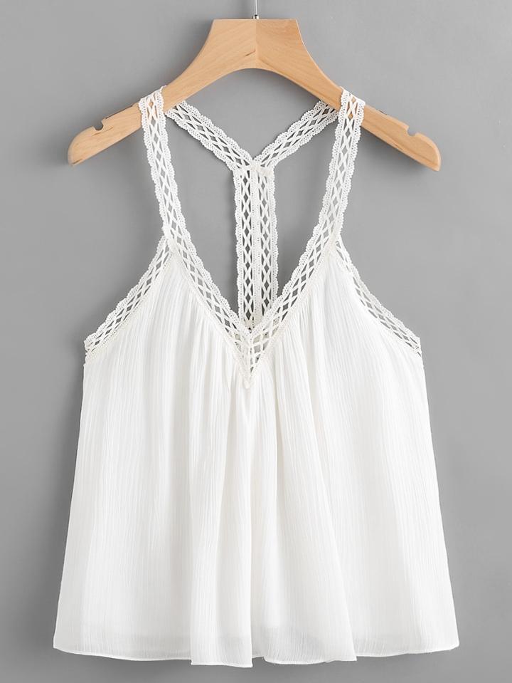 Romwe Crochet Trim Cami Top
