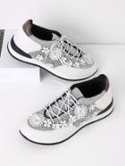 Romwe Flower Embellished Lace Up Sneakers
