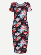 Romwe Black Flower Print Pencil Dress