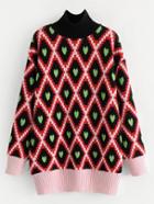 Romwe Geometric Pattern Turtleneck Sweater Dress
