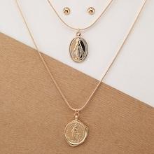 Romwe Layered Saint Pendant Necklace And Stud Earrings