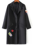 Romwe Black Patch Embroidery Single Breasted Coat