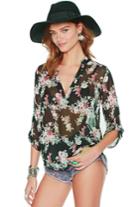 Romwe Black V Neck Long Sleeve Print Loose Blouse