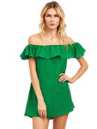 Romwe Flounce Off-the-shoulder Dress - Green