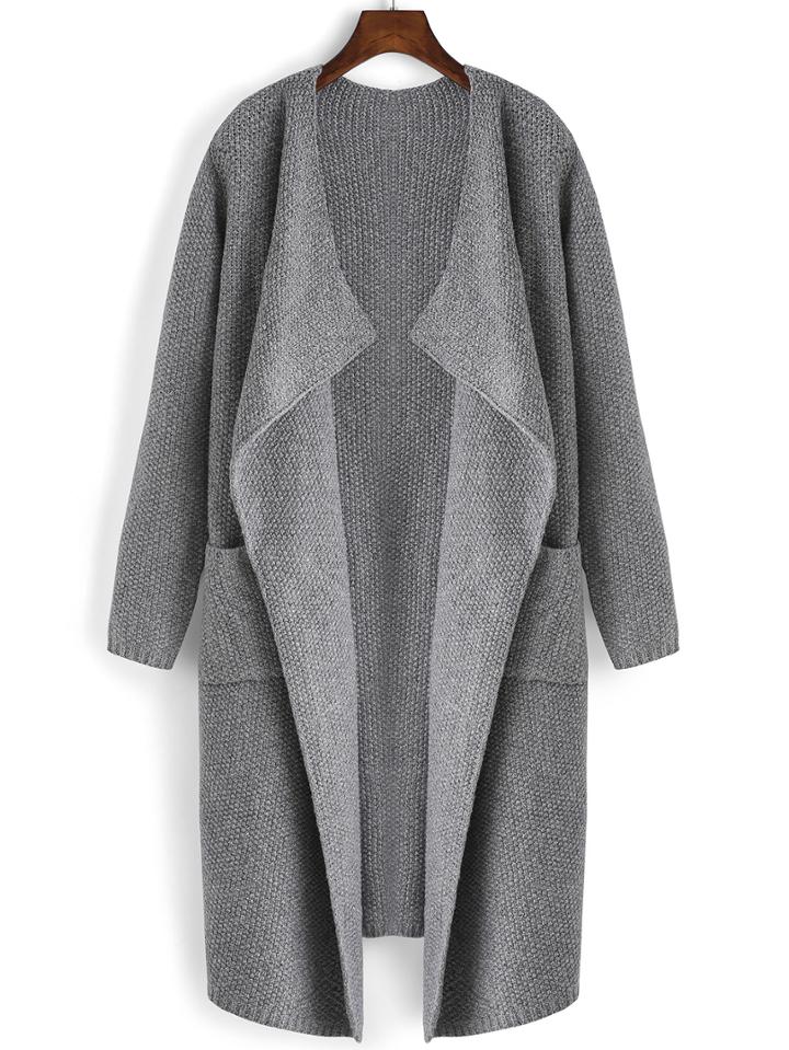 Romwe Women Lapel Pocket Boyfriend Grey Coat