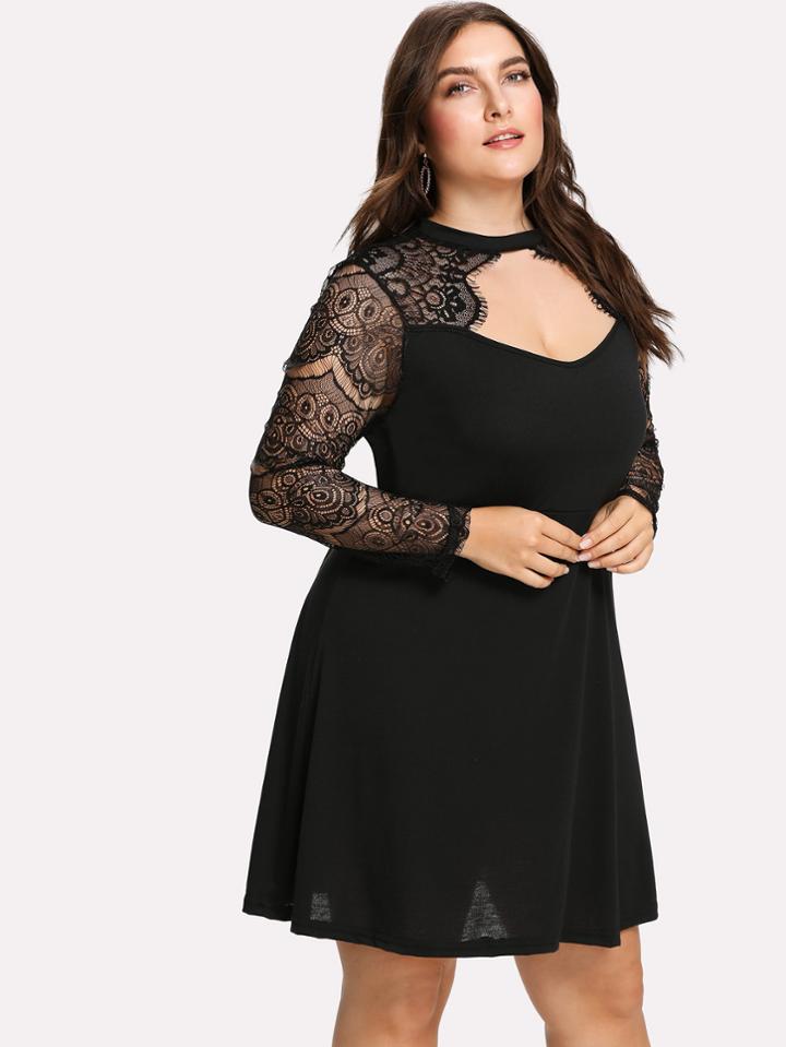 Romwe Eyelash Lace Panel Dress