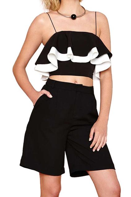 Romwe Strapped Flouncing Midriff Vest