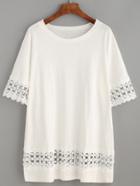 Romwe White Crochet Insert Lace Trim T-shirt