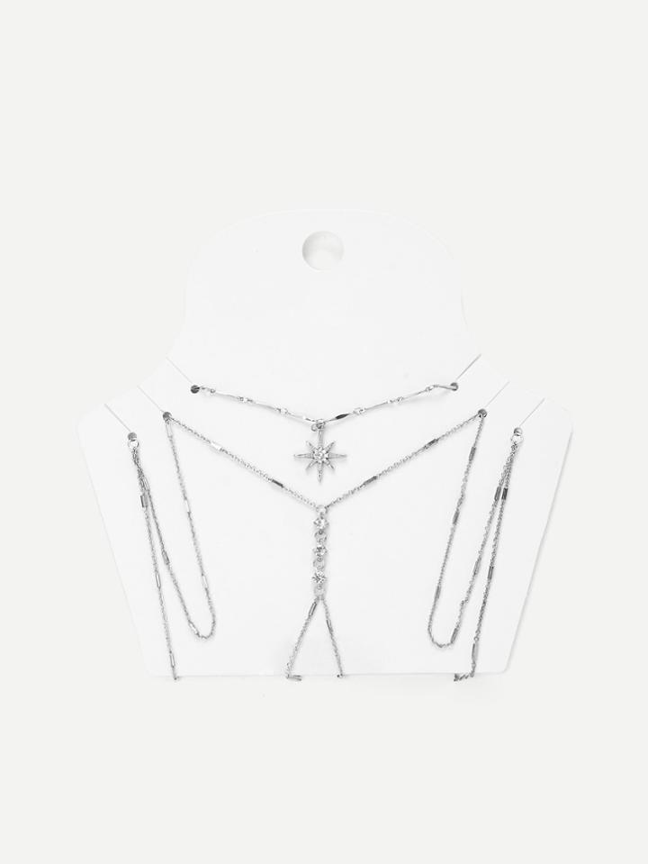 Romwe Rhinestone Detail Chain Body Harness With Necklace