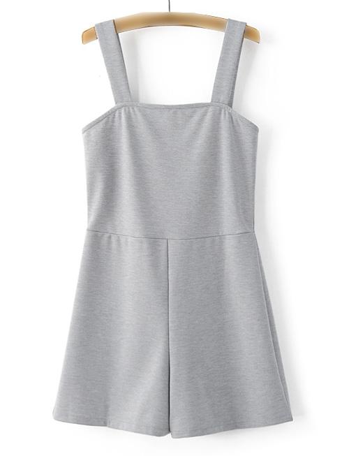 Romwe Grey Stretch Casual Pinafore Jumpsuit