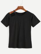 Romwe Black Buckled Asymmetric Cutout Neck T-shirt