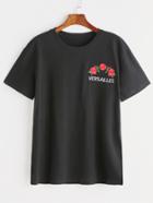 Romwe Flower Embroidered Tee