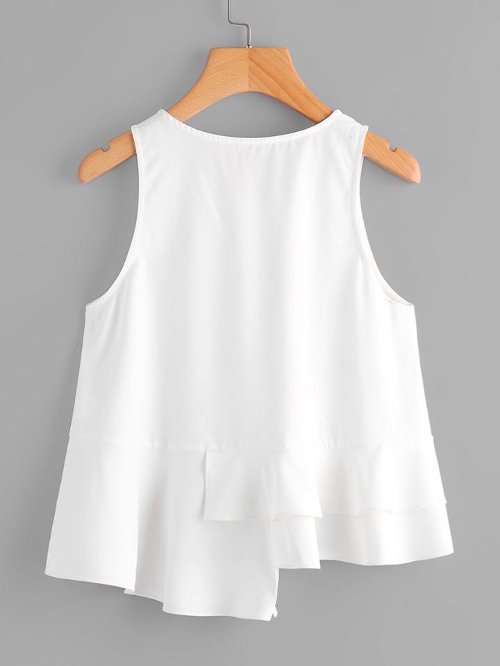 Romwe Frill Trim Staggered Hem Shell Top